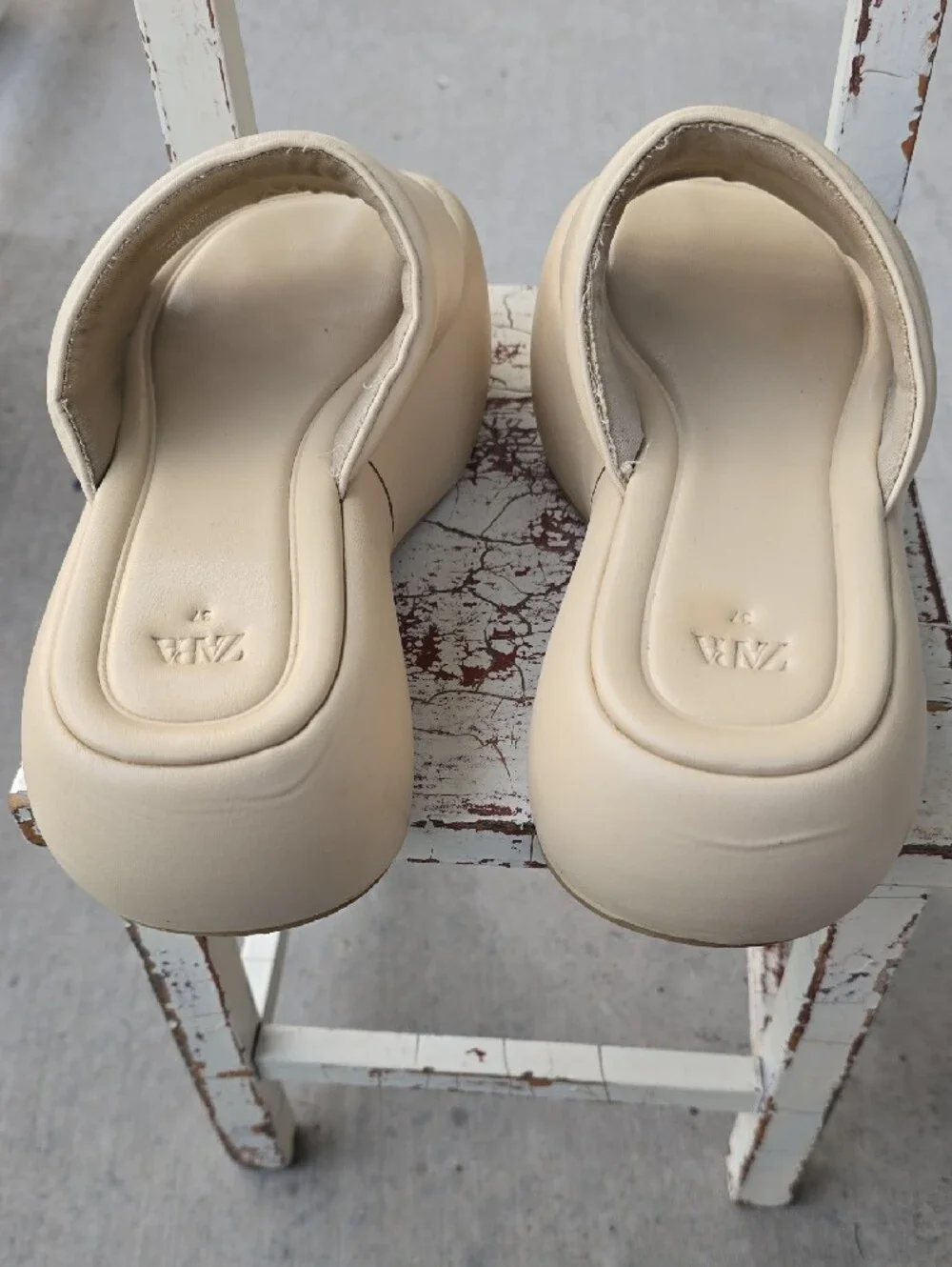 ZARA Platform Cream Slide Sandals 7/37